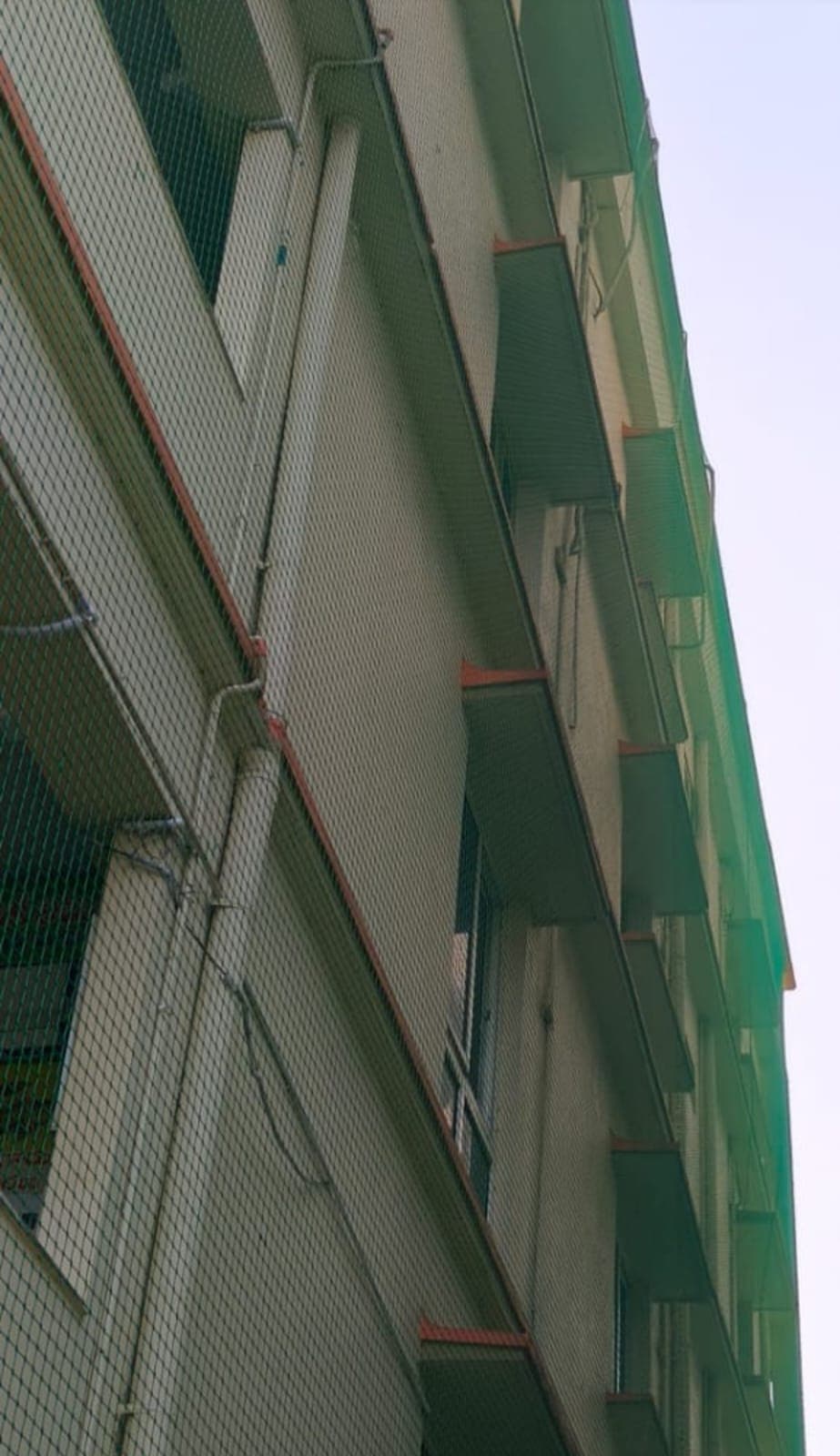 Multi-floor green balcony safety net on building facade